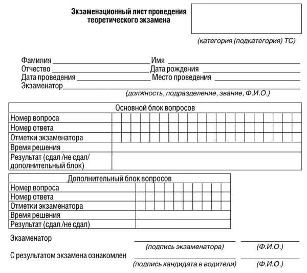 купить лист сдачи теоретического экзамена ПДД в Иркутской Области